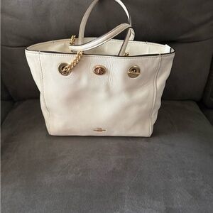 Coach Cream Leather Tote Bag with Gold Hardware